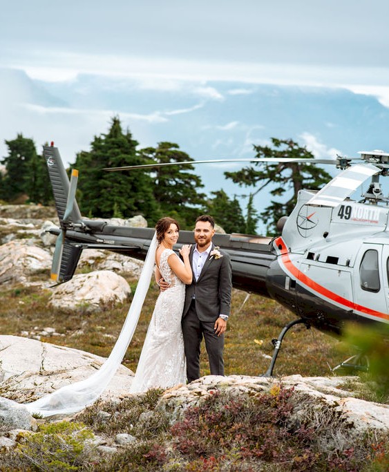 Sonora Resort - Bride & Groom Next to Helicopter on the Mountain