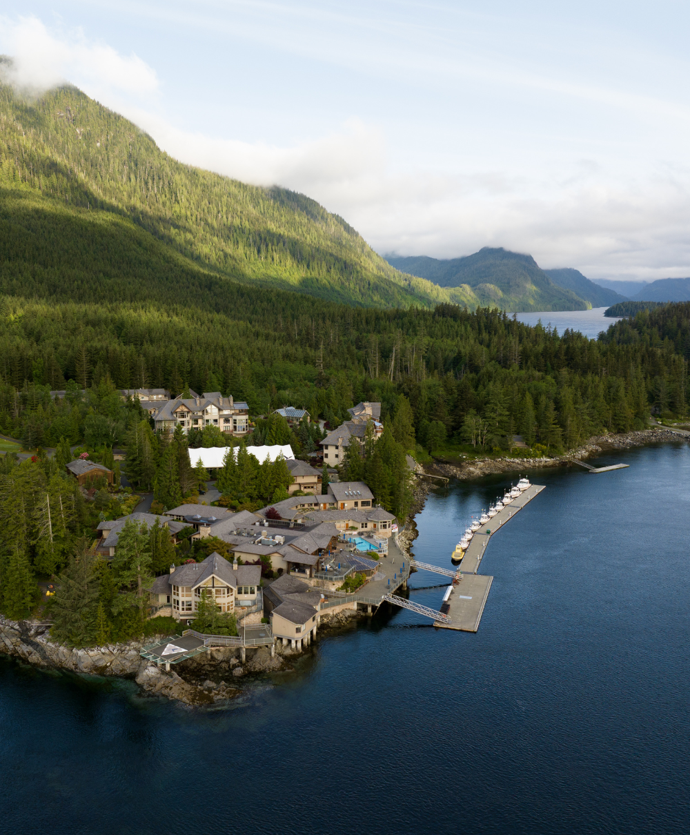Aerial view of Sonora Resort with mountains in the distance